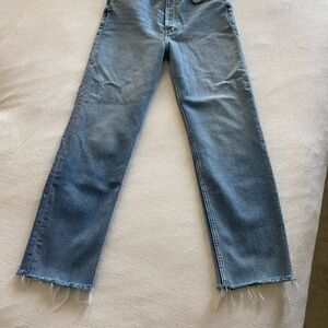 Re/Done Blue Straight Leg Jeans with Raw Hem
